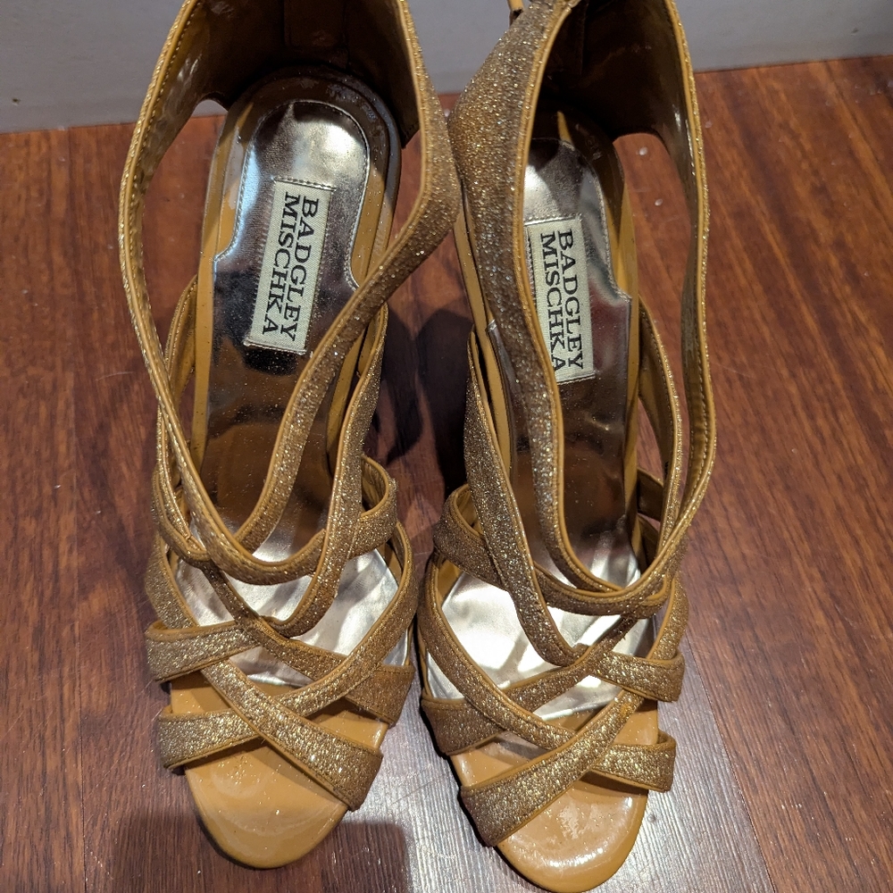Badgley Mishka Junebug Heels, Gold Glitter - Picture 10 of 11